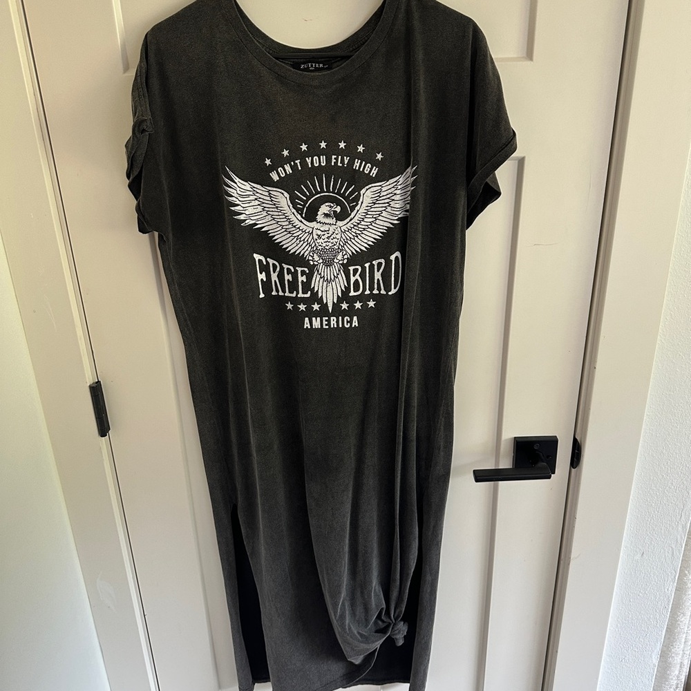 Free Bird Graphic Midi Dress - Black